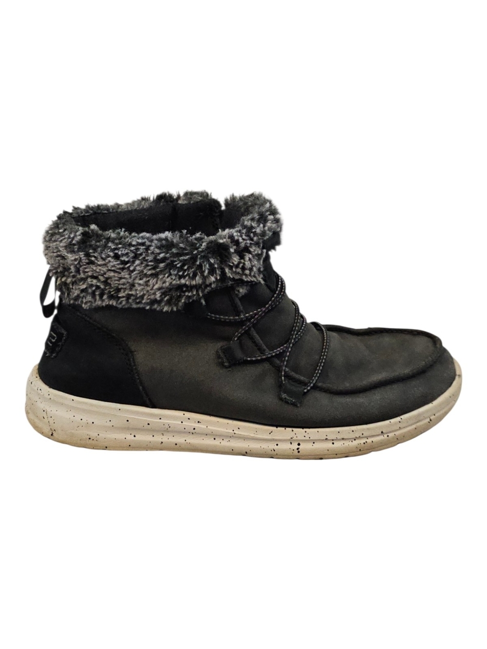 HEYDUDE Eloise Women’s Suede Faux Fur Lined Ankle Boots Black Grey Size 8 - Picture 6 of 8